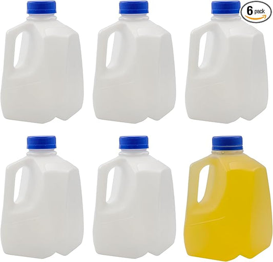 Cornucopia Brands 32oz Plastic Jugs (6-Pack); 1-Quart / 32-Ounce Bottles w/Caps for Juice, Water, Sports and Protein Drinks and Milk, BPA-Free