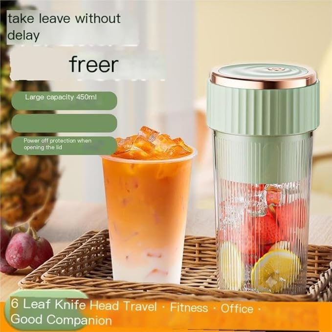 Portable 450ml Rechargeable Juicing Cup - USB - C Charging, 6 - Blade Design For Effortless Blending, Ideal For Home & Travel -Portable Juice Cup(White)