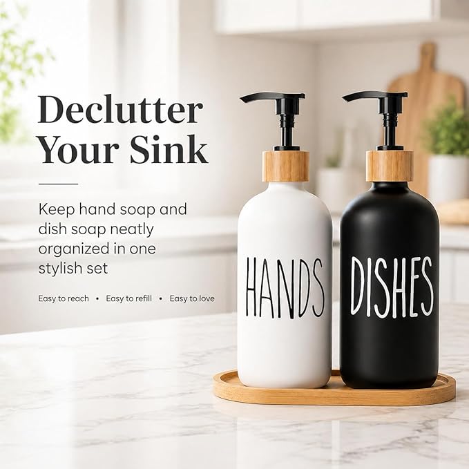 Soap Dispenser,Dish Soap Dispenser for Kitchen Sink.Glass Hand Soap Dispenser, Modern Farmhouse Decor Dish Soap Dispenser for Bathroom,Kitchen Sink Decor
