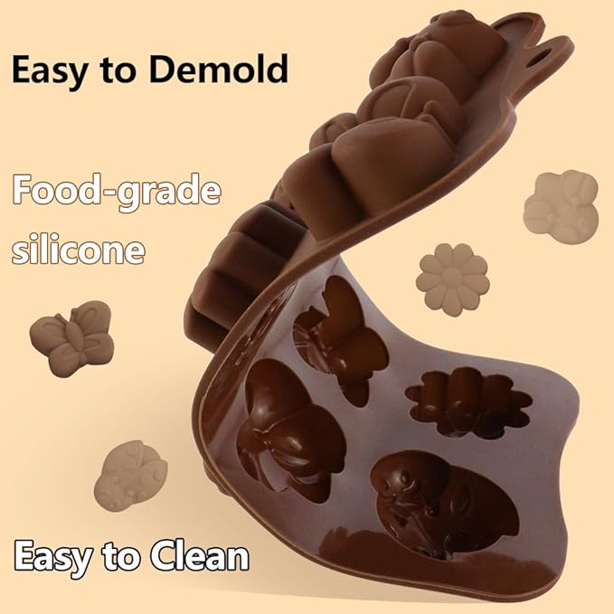 2 Packs 8-Cavity Insect Butterfly Flower Silicone 3D Cake Molds Trays Ladybug Shape Baking for DIY Soap Pudding Jelly Dessert Chocolate Muffin