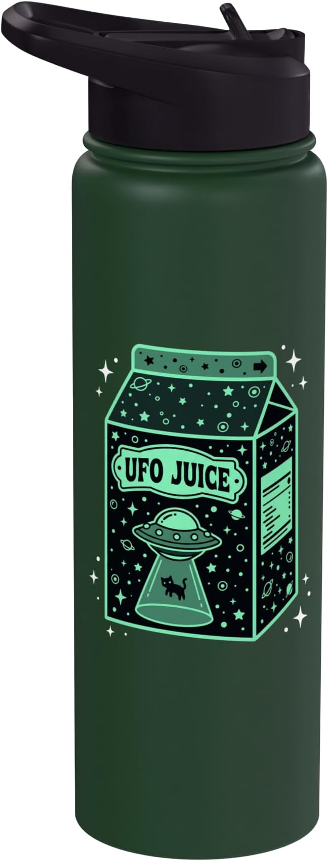 UFO Juice Retro Cat Abduction Alien Space Milk Cosmos Stainless Steel Insulated Water Bottle