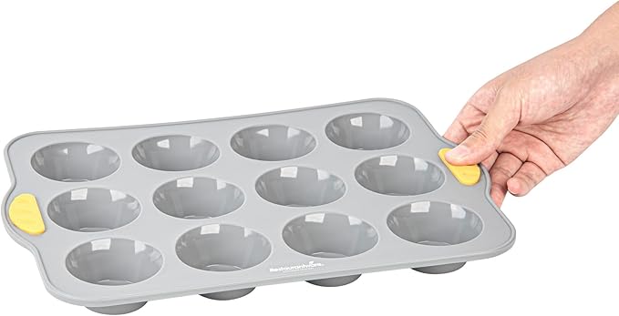 Restaurantware Silicone Baking Molds Pack of 10 Non-Stick Muffin Molds with Handles 12 Compartments, Oven-Friendly Dishwashable Freezer-Friendly Heat-Resistant Gray Silicone Cupcake Muffin Pans