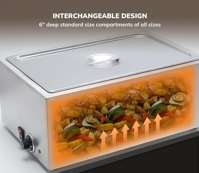 SYBO Commercial Grade Stainless Steel Bain Marie Buffet Food Warmer Steam Table for Catering and Restaurants (1 Section)