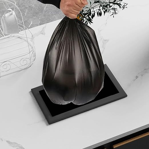 Embedded Countertop Trash Can, Stainless Steel Kitchen Trash Can, Built-in Countertop Trash and Waste Chute, Square Built-in Countertop Trash Can Grommet,Black Trash can Grommet