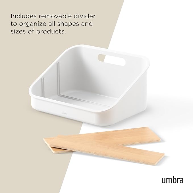 Umbra Bellwood Packet Organizer, Divided Tray for Pantry Ingredients and Other Small Items, Made of Durable Plastic and Wood, Natural/White