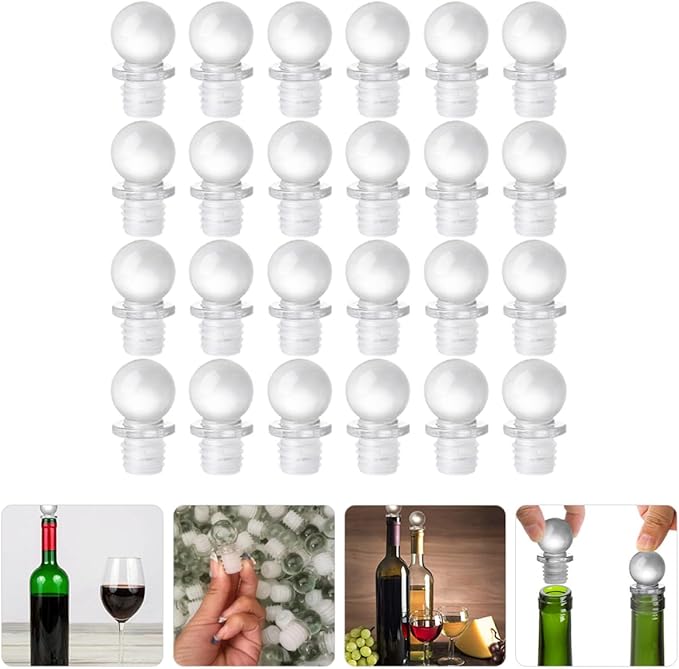 TIDTALEO 24Pcs Glass Ball Wine Stoppers Decorative Portable Wine Bottle Toppers High Polymer Sealing Plugs for Liquor and Beverage Bottles