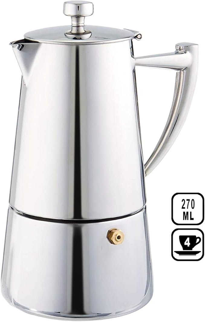 Cuisinox Roma Stovetop Espresso Maker COF-4R, Stainless Steel Coffee Percolator Stovetop, Heat-Resistant & Non-Reactive, 4-Cup Italian Espresso Maker Easy to Clean, Durable Stove Top Percolator