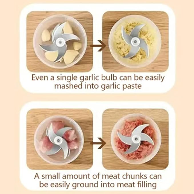 2026 Upgraded Household Electric Garlic Crusher, Capacity Electric Garlic Chopper, Mini Portable Veggie Cutter, 4 Sharp Stainless Steel Blades Mini Electric Food Chopper, Easy to Clean (2pcs)