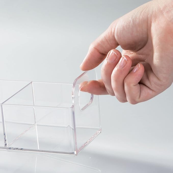mDesign Plastic Condiment Organizer and Tea Bag Holder - 9" Long Kitchen Pantry/Countertop Storage Caddy - Divided Chip, Snack, Granola, Oatmeal Packet Holder - Lumiere Collection - 2 Pack - Clear