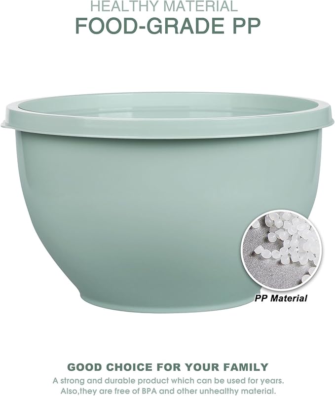 Greentainer Plastic Mixing Bowls with Lids Set for Kitchen, 5 Set Nesting Bowls for Mixing, Baking, Prepping, Cooking and Serving Food, Mixing Bowls Dishwasher, Microwave Safe