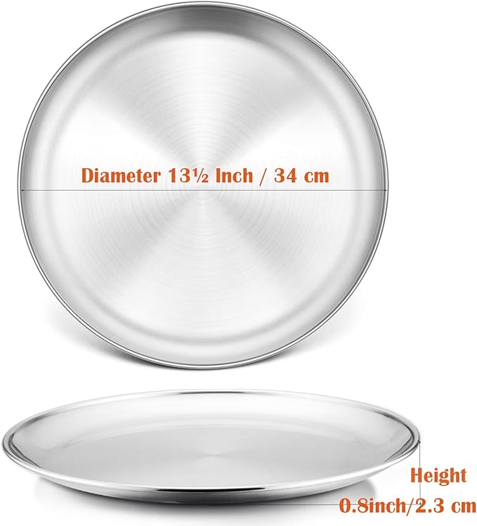 P&P CHEF Pizza Pan Set of 2, Stainless Steel Pizza Tray, Round Pizza Plate For Pie Cookie Pizza Cake, Non Toxic & Heavy Duty, Dishwasher Safe & Easy Clean, 13.5 Inch & Silver