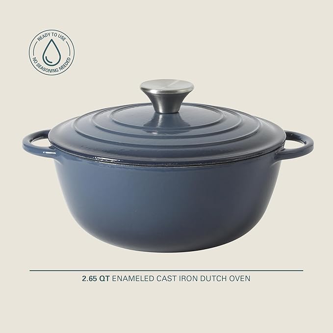 Gibson Home Addlestone 2.65 Qt Enameled Cast Iron Dutch Oven Pot with Lid – Round, Oven Safe to 500°F, Ideal for Bread Baking & Stews - Gradient Navy Blue