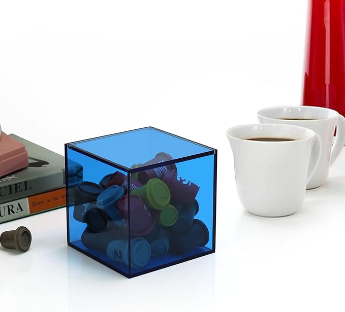 Coffee Capsule Storage Box Coffee Pod Holder Organizers Accessories Anti Dust Durable Clear Acrylic Box for House and Office Use, Blue, 5x5 In