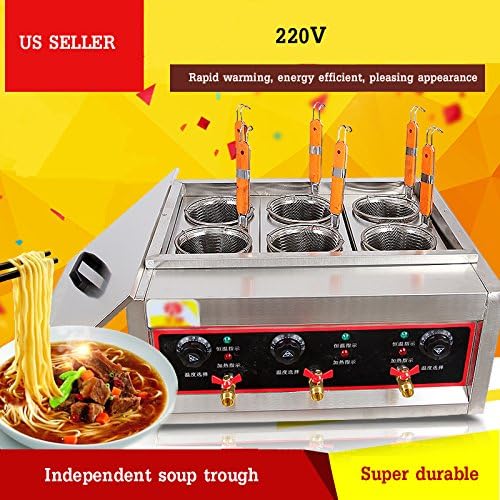 220V Commercial Pasta Cooker with 6 Noodle Filter Electric Pasta Cooking Machine Multifunctional Pasta Warmer Noodles Cooker 6KW for Cooking Dumplings NoodlesVegetables 30-110℃