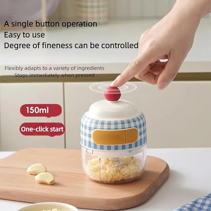 Velytycheon150ML Electric Garlic Chopper, Cordless Mini Chopper for Garlic Onion Ginger, USB Rechargeable Portable Vegetable Blender for Kitchen Cooking, Baby Food, Meat, Chili, Fruit (Pink)