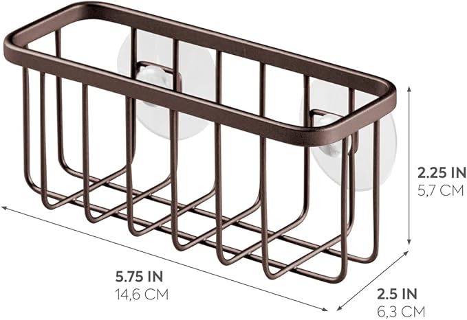 iDesign Gia Sink Suction Holder for Sponges, Scrubbers, Soap in Kitchen, Bathroom, Bathtubs, 5.75" x 2.25" x 2.5" - Bronze