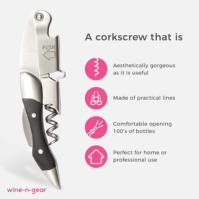 Prestige Waiters Corkscrew By Coutale Sommelier - Blackwood - Handmade and Sustainable Pinewood Crate - French Patented Spring-Loaded Double Lever Wine Bottle Opener for Bartenders and Gifts