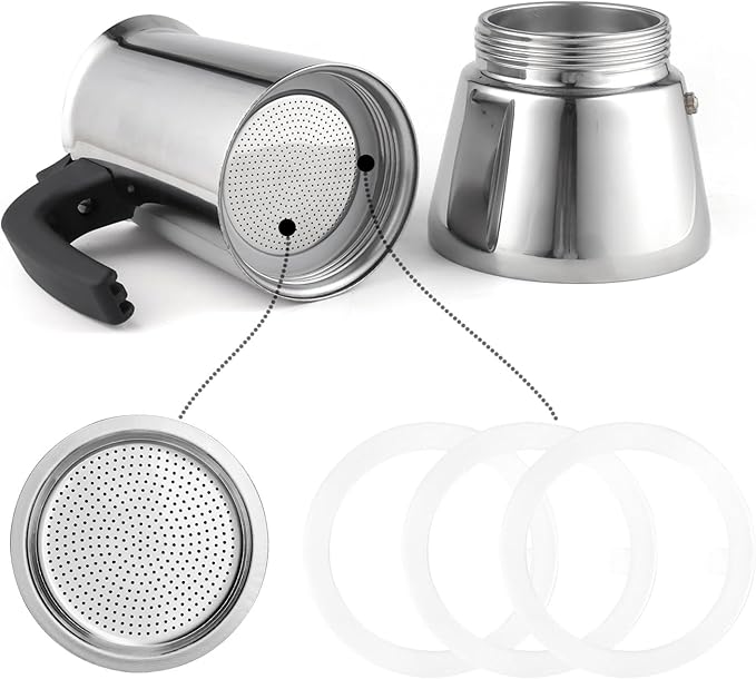 Sivaphe 9 Cup Stovetop Espresso Coffee Maker Replacement Infuser Parts Only for 450ml Stainless Steel Italian Moka Pot, 1 Filter and 3 Silicone Gasket Seals