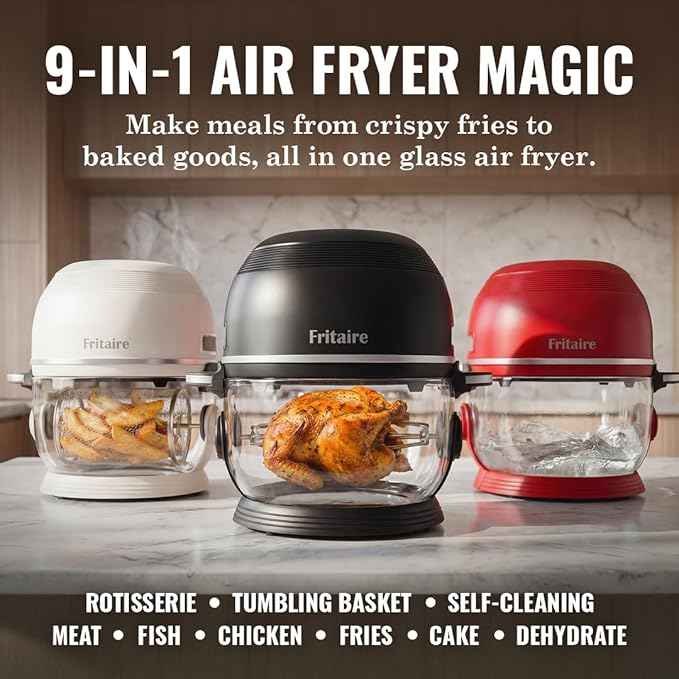 Non Toxic Air Fryer™ Pro | 9-in-1 Glass Air Fryer | Self-Cleaning | 5 Quart | Rotisserie and Tumbler | 400F Vortex For Even Cooking, BPA-Free Teflon Free, Recrisp, Roast, Bake, Sage