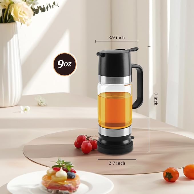 Aelga Glass Honey Dispenser No Drip - 9 OZ Honey Pot Honey Jar with Handle - Maple Syrup Dispenser
