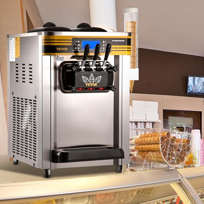VEVOR Commercial Ice Cream Maker, 22-30L/H Yield, Countertop Soft Serve Machine with 2x6L Hopper 2L Cylinder LCD Panel Puffing Shortage Alarm, Frozen Yogurt Maker for Restaurant Snack Bar