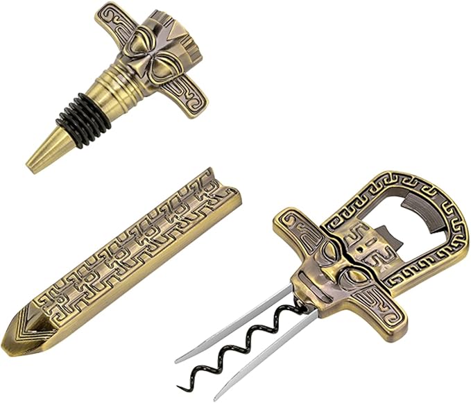 Professional Wine Opener Set for Old & Fragile Corks - 3-in-1 Cork Extractor Removes Older Wine Corks Whole & Intact, Beer Bottle Opener with Elegant Zinc Alloy Base & Stopper Set (Antique Bronze)