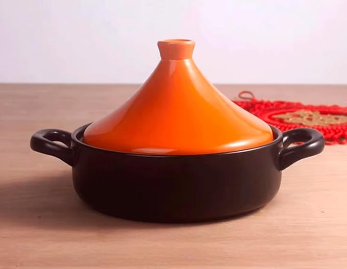 Moroccan Tagine Cooking Pot Cast Iron Enamel Stew Casserole Slow Cooker With Anti-Scalding Handles(Color:Orange)
