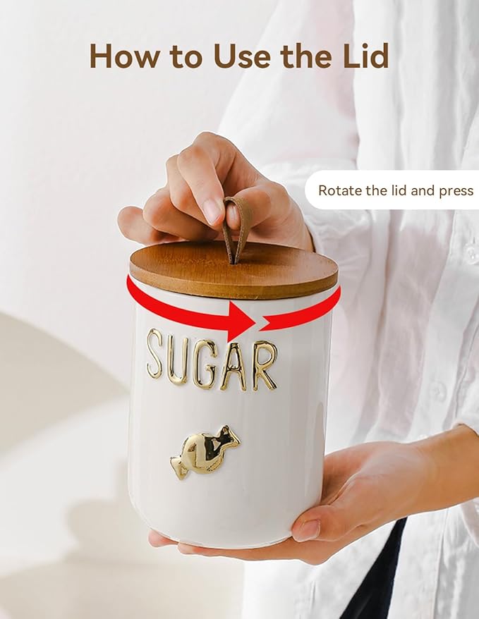 Ceramics Sugar Container, Sugar Bowl with Airtight Lids, Simple Style Kitchen Canisters for Countertop, White Sugar Storage Canisters(27.05oz/800ml)