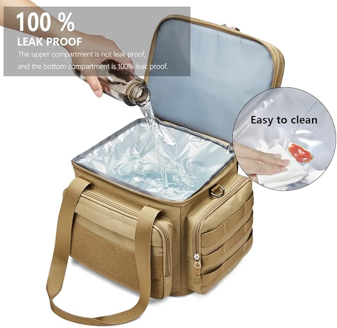 Gafetrey Large Tactical Lunch Box for Men, Insulated Lunch Bag Adult, Thermal Lunchbox Leakproof Waterproof Cooler Bag, Dual Compartment Lunch tote, Large Lunch Pail for Work Office Camping 24L