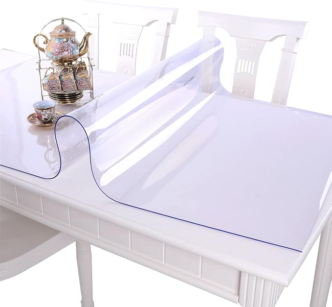NECAUX Custom 56 x 87 Inch Clear Table Cover Protector, 1.5mm Thick Wood Grain Transparent Table Pad Non-Slip Tablecloth Plastic Protective Pad for Dining Room Table, Conference Table