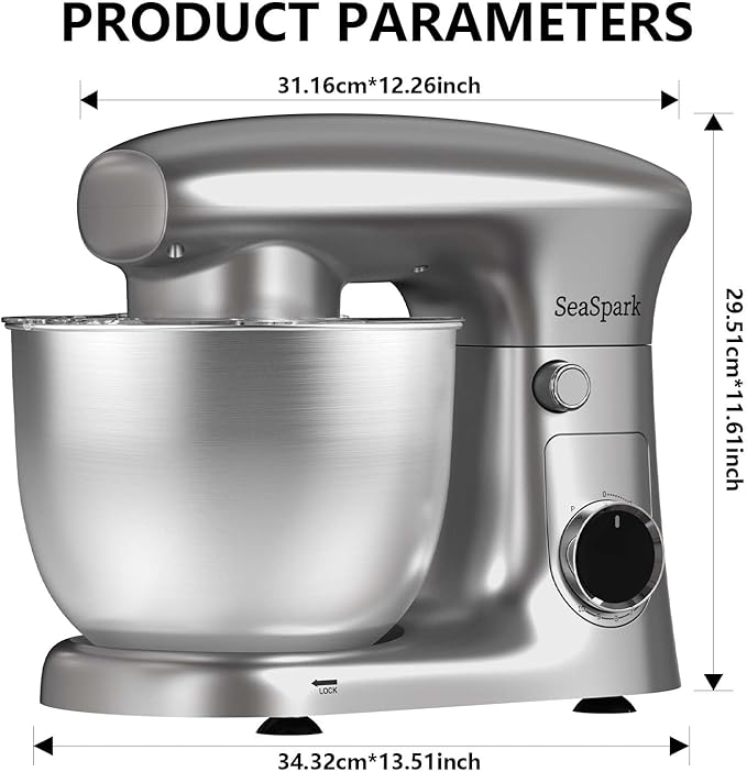 Stand Mixer, 3 in 1 Stand Mixer, 5.5Qt Electric Mixer, Mixer with Stainless Dough Hook, Wire Whip & Beater, Food Mixer for Baking, Cake and Most Home Cooks, Silver