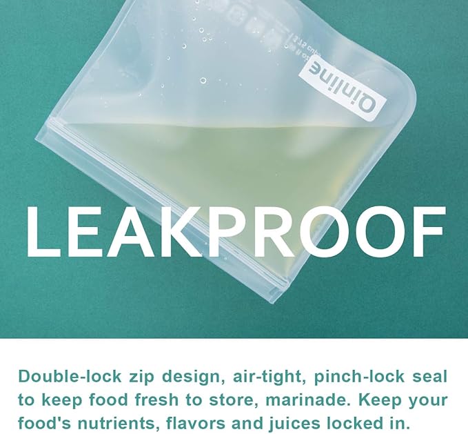Qinline Reusable Food Storage Bags - 24 Pack Dishwasher Safe Freezer Bags, BPA Free Reusable Bags PEVA material, Leakproof Reusable Lunch Bag for Salad Fruit Travel - 8 Gallon 8 Sandwich 8 Snack Bags