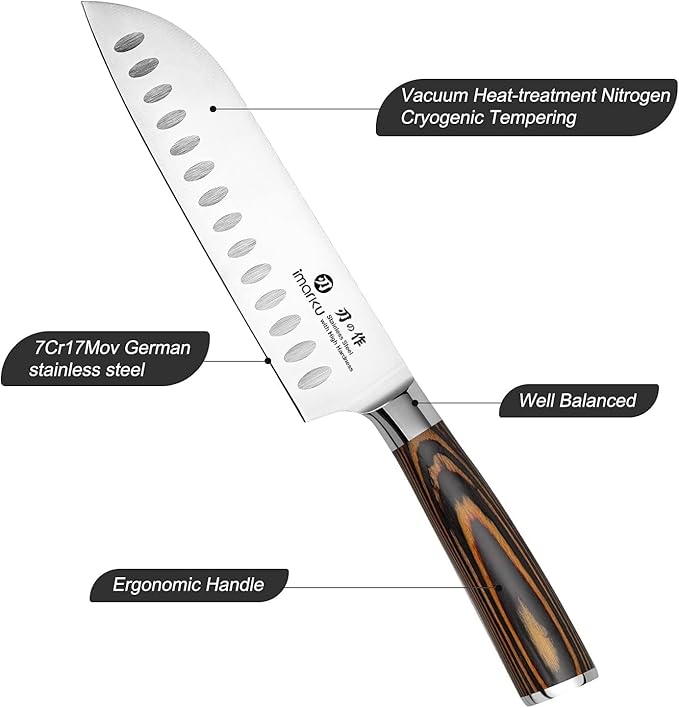 imarku Santoku Knife, 7 inch Kitchen Knife Ultra Sharp Cooking Knife Japanese Chef Knife -High Carbon Stainless Steel - Ergonomic Pakkawood Handle, Gifts for Women/Men, Orange