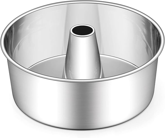 E-far Angel Food Cake Pan, 10-Inch Stainless Steel Tube Pan for Baking Pound Chiffon Cake, One-piece Design & Non-toxic, Dishwasher Safe