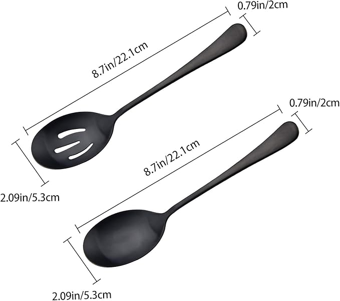 AOOSY Matte Black Serving Spoons Set,8.7-Inch Long Handle Slotted Spoons and Serving Spoons for Buffet, Banquet, Cooking, and Kitchen,2 Pieces