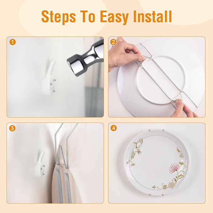 3 Pack Plate Hangers for The Wall, Suitable for 4-5 inch Art Plate, Stainless Steel Invisible Heavy Duty Wire Plate Holder with Wall Hooks, Plate Hangers for Displaying Plates, Platter, Dish, Silver