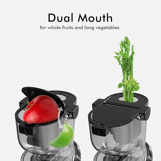 SIFENE Cold Press Slow Masticating Juicer Machine, Juice Extractor for Vegetables & Fruits, Dual Mouth 83mm Wide Chute, High Juice Yield, BPA Free, Easy-Clean, Compact Stylish Red Design