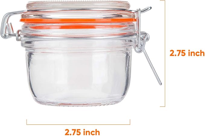 Small Glass Jars With Airtight Lids, Glass Spice Jar 5 oz,Maosn Jars With Leak Proof Rubber Gasket 150ml,Glass Storage Containers With Hinged Lid,Kitchen Canisters 12 Pack