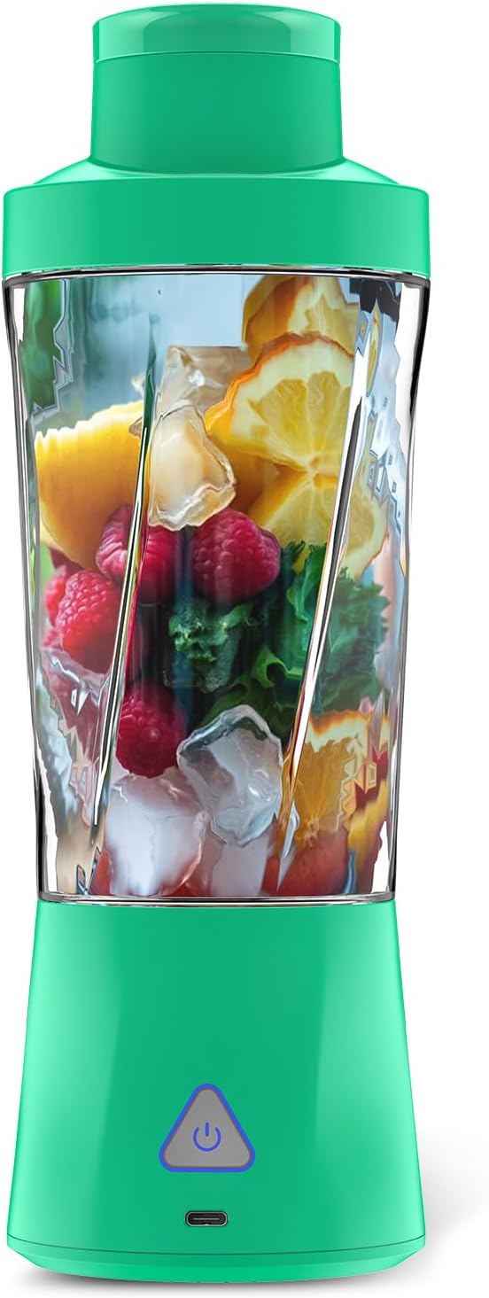 Portable Blender, 360W Personal Blender for Shakes and Smoothies for Kitchen, 24 Oz BPA Free Traveling Juicer Cup and Lid with 6 Blades, Self Cleaning Portable Juicer for Kitchen/Travel/Gym, Blue