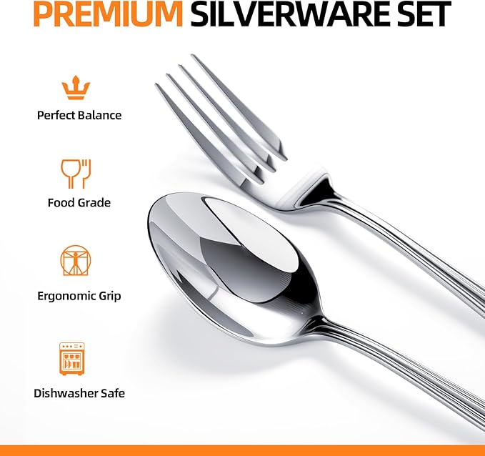 NICE KITCHEN Silverware set for 6,30 Pieces Premium Stainless Steel Silverware set,Mirror Polished Cutlery Set,Flatware Set for 6,Dishwasher Safe,Luster Series