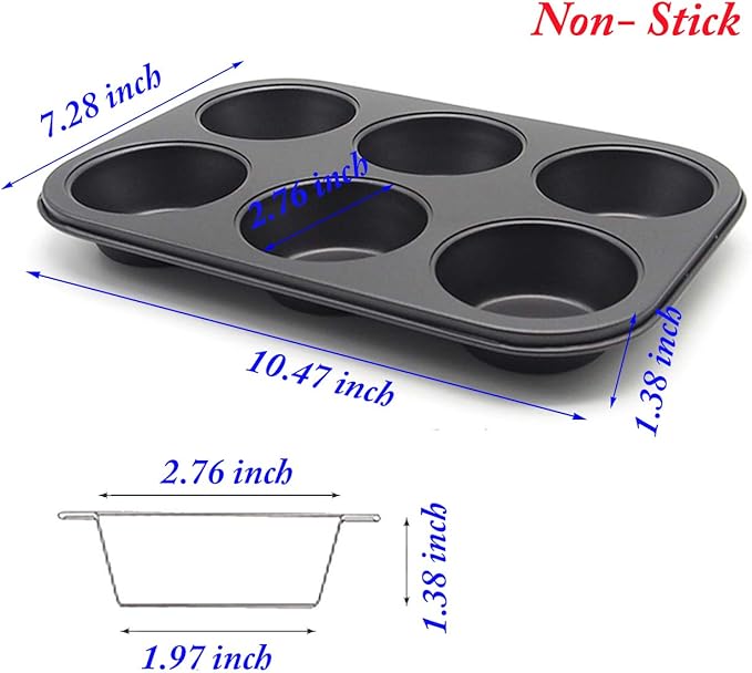 Muffin Pan 6 Cup Cupcake Baking Pan No Stick Carbon Steel Easy Clean