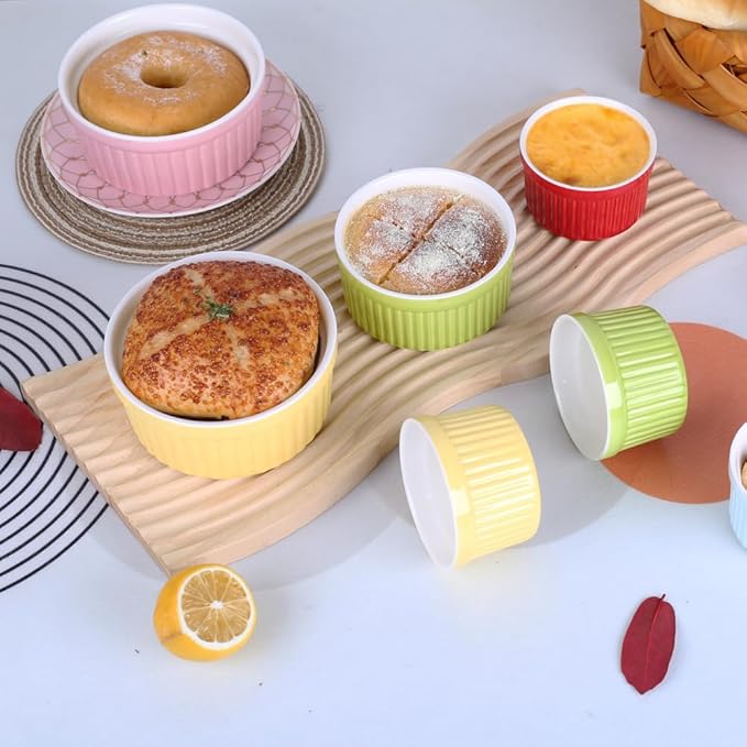 Ramekins 8oz,Ramekins for Creme Brulee and Souffle Dishes,Porcelain Oven Safe Baking Bowls,Pudding Cups,Dipping Sauce Dish,Set of 6,Color