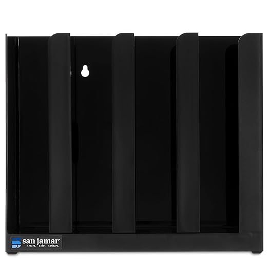 San Jamar Portion Cup and Lid Organizer Fits 2" Cups and Lids with Removable Dividers for Kitchen, Restaurant, and Fast Food, Plastic, 10 x 11.5 x 3.25 Inches, Black
