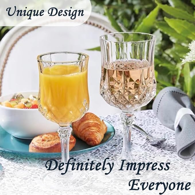 Plastic Wine Glasses, Plastic Goblets Vintage Style Cordial Unbreakable Drinking Glasses, Reusable Drinkware for Wedding Reception, Grand Event Party Supplies,Mother's Day(24, Transparent)
