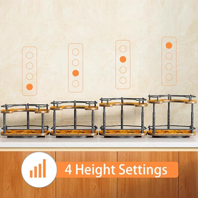 12" Wood Lazy Susan Rotating Spice Rack Spice Turntable Organizer for Kitchen Countertop Pantry and Cabinet Cupboard (B Style, 2 Tier)