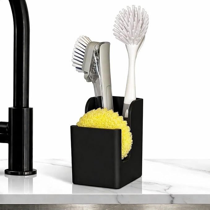 Spacewiser TidyNook Silicone Sink Caddy - Sponge Holder for Kitchen Sink, Dish Brush Holder, Fits Scrub Daddy Sponges, Scrub Mommy, and all Dish Sponges, Compact Kitchen Sinks Organizer Caddy, No Rust