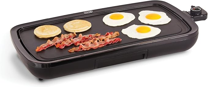 Dash Everyday Nonstick Electric Griddle for Pancakes, Burgers, Quesadillas, Eggs & other on the go Breakfast, Lunch & Snacks with Drip Tray + Included Recipe Book, 20in, 1500-Watt - Black