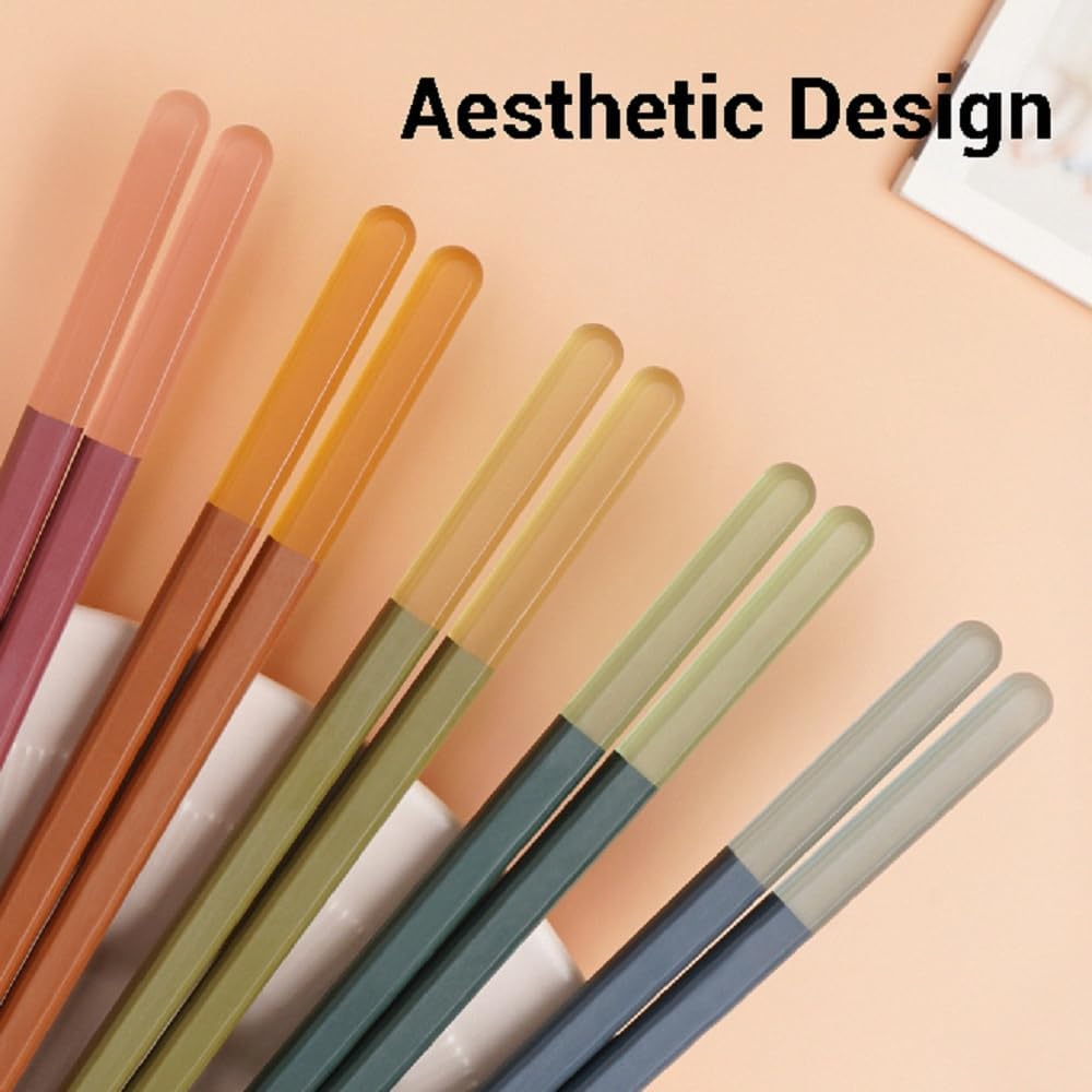 Random Mood Modern Design Chopsticks - Reusable, Dishwasher Safe, Non-Slip Fiberglass, Ice Fog Blue Color, 5 Pairs, 9.5in/24cm, Great for Chinese, Japanese, Korean Cuisine