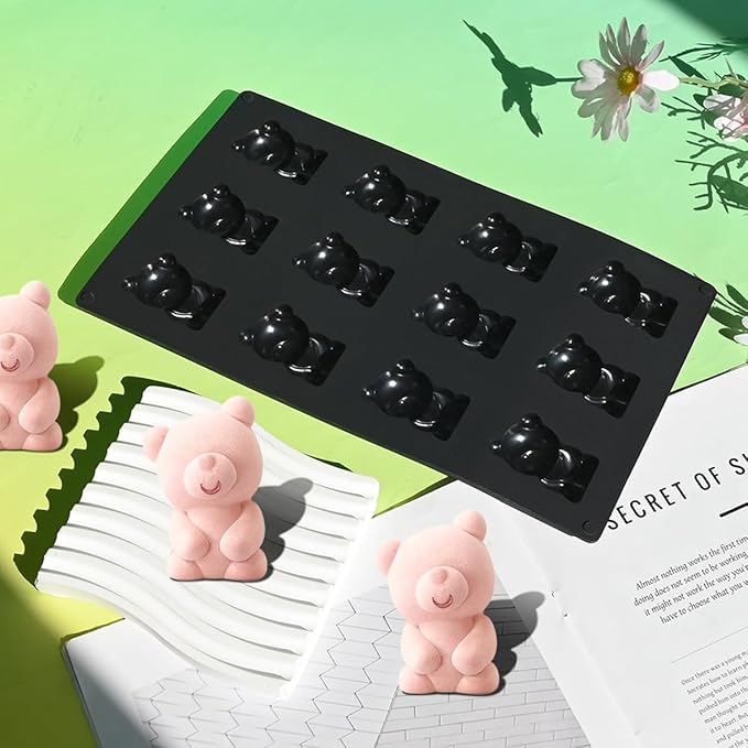 Silicone Chocolate Mold for Decorating, 12 Cavity Bear Shaped Candy Molds for Baking Supplies, Molds for Chocolate, Cake, Ice Cube, Gummy, Resin, Soap Making (G_ Bear)