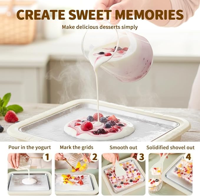 Rolled Ice Cream Maker, Instant Ice Cream Maker, Instant Cold Plate Ice Cream Maker with 2 Scrapers Frozen Yogurt Rolls Tray Homemade DIY Smoothies, Ideal for Family Activities